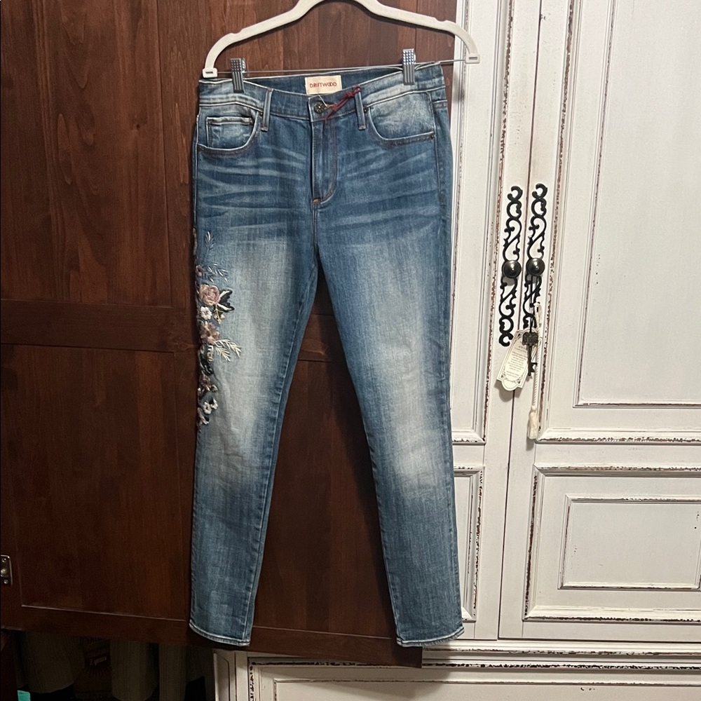 DRIFTWOOD Light Blue Embroidered Skinny Jeans